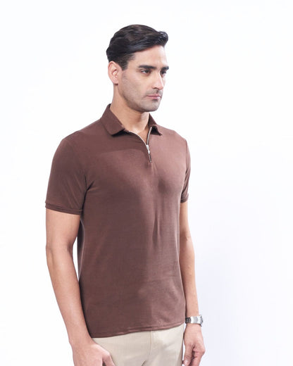 Suede Zipper Polo- Cold Brew