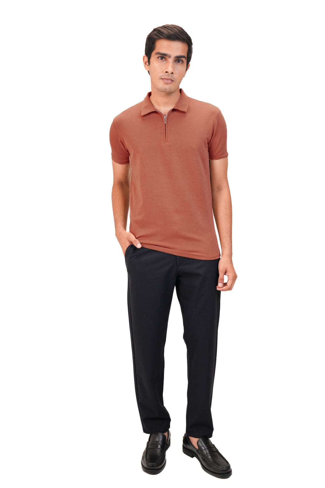 Suede Zipper Polo- Sunset Rust