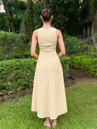 Yellow Gingham Smocked Bodice Dress