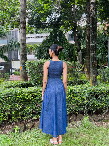 Blue Denim Smocked Bodice Dress