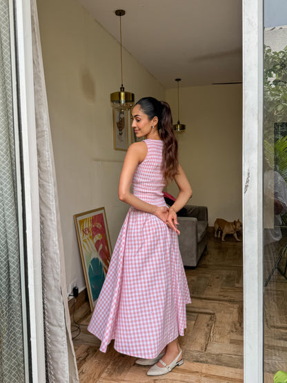 Pink Gingham Smocked Bodice Dress