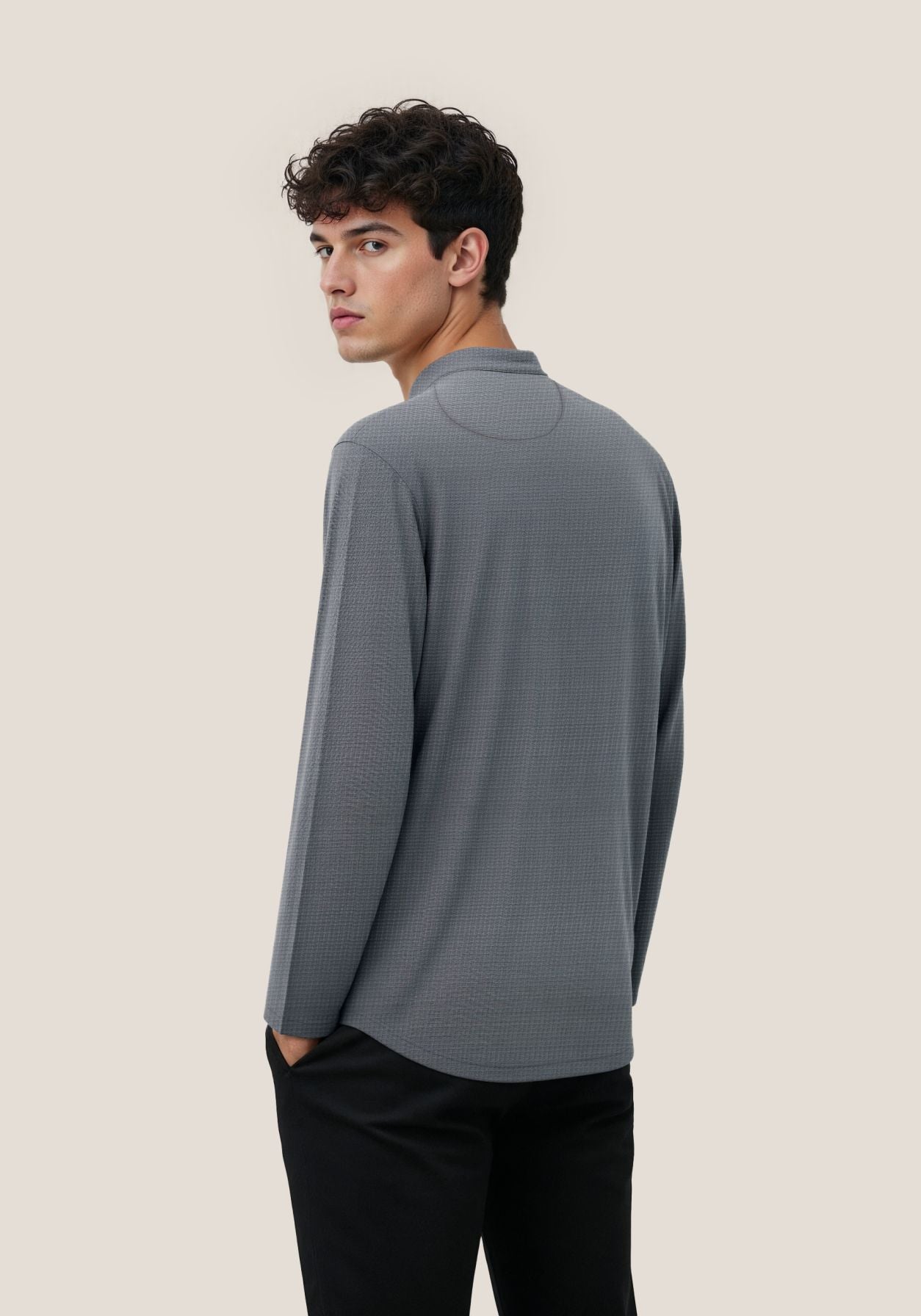 The Lineage Textured Henley  Mouse Grey