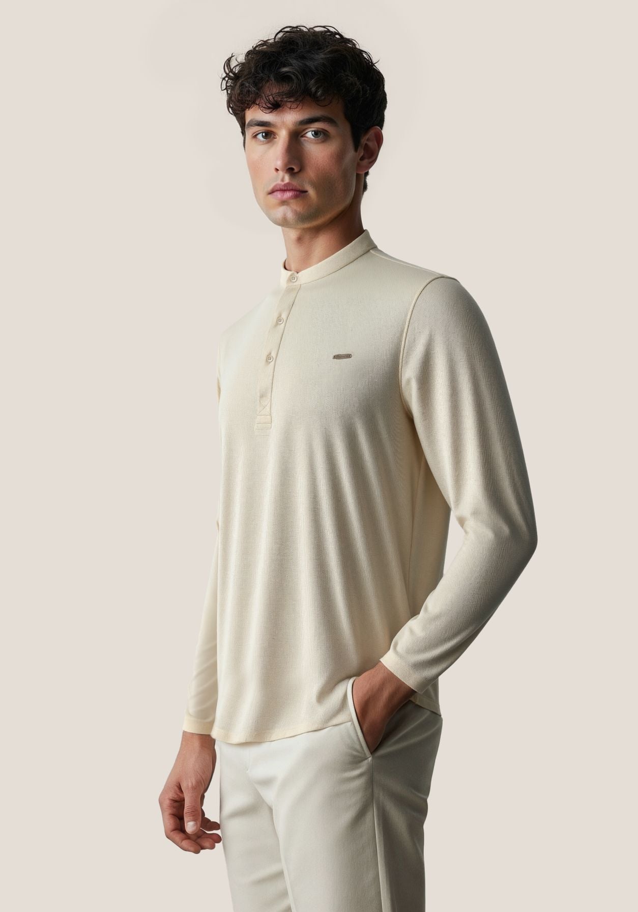 The Lineage Textured Henley - Warm Beige