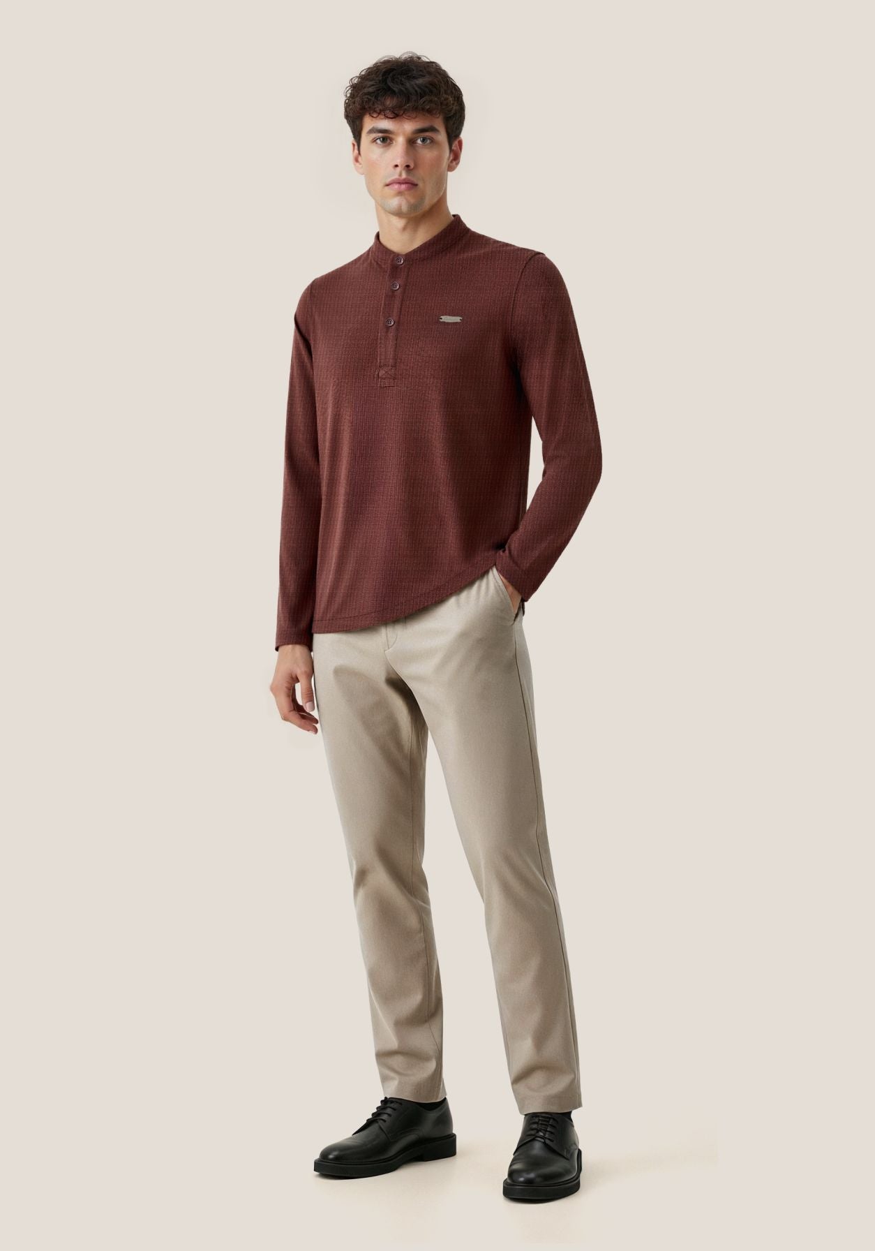 The Lineage Textured Henley Coco Brown