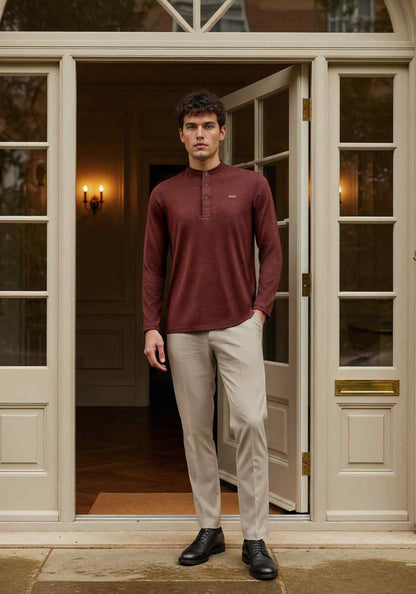 The Lineage Textured Henley Coco Brown
