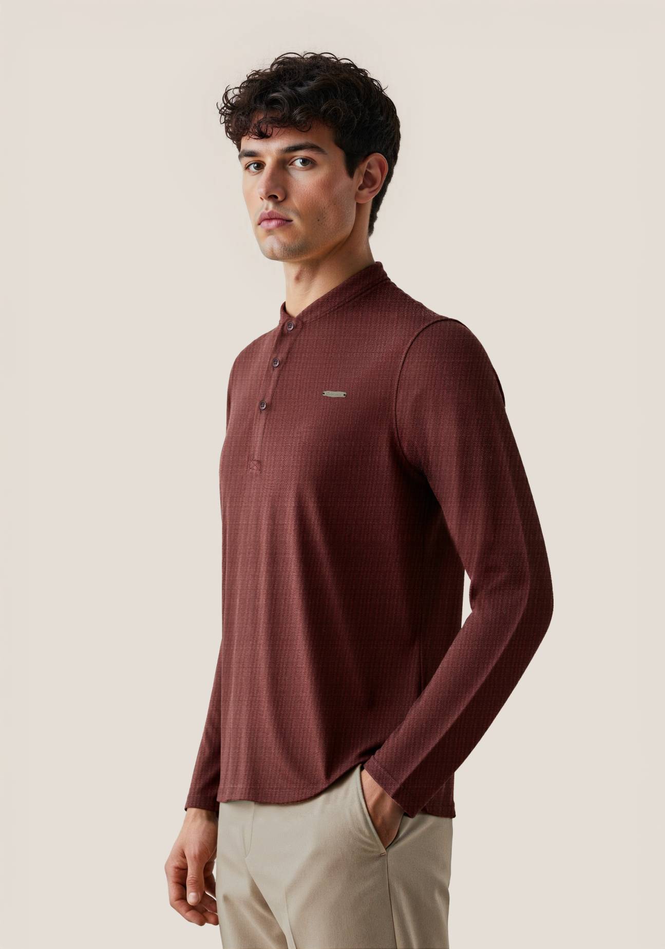 The Lineage Textured Henley Coco Brown