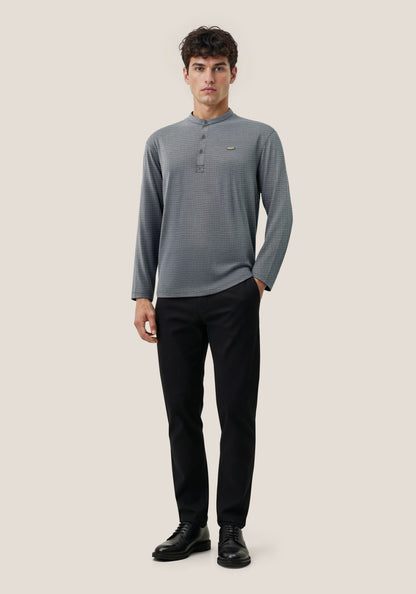 The Lineage Textured Henley  Mouse Grey