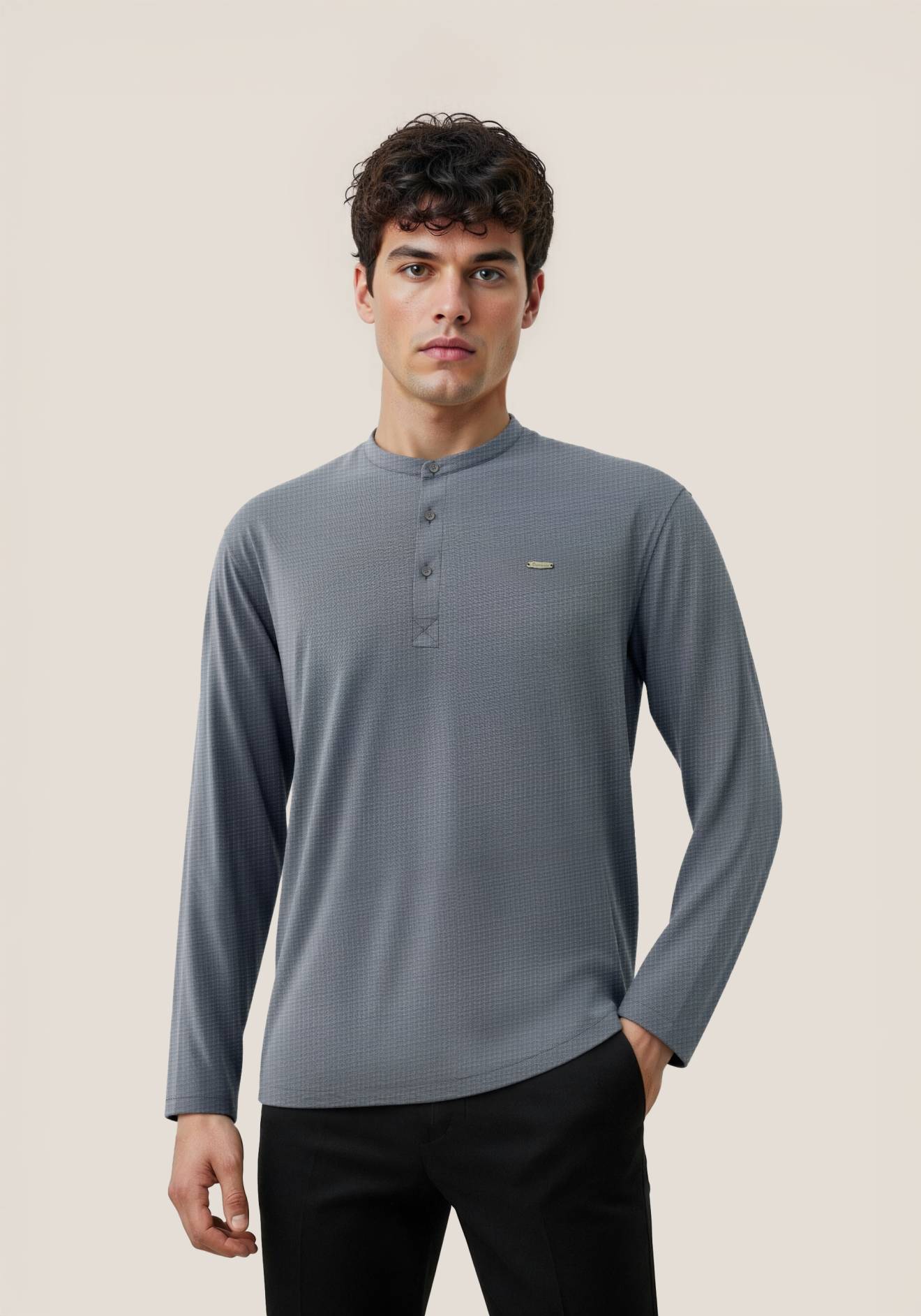 The Lineage Textured Henley  Mouse Grey
