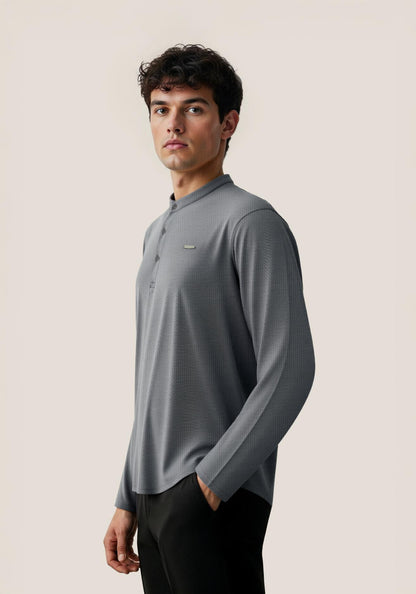 The Lineage Textured Henley  Mouse Grey