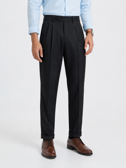 Japanese Black Straight Fit Pleated Formal Trousers