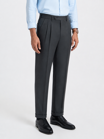 Japanese Grey Straight Fit Pleated Formal Trousers