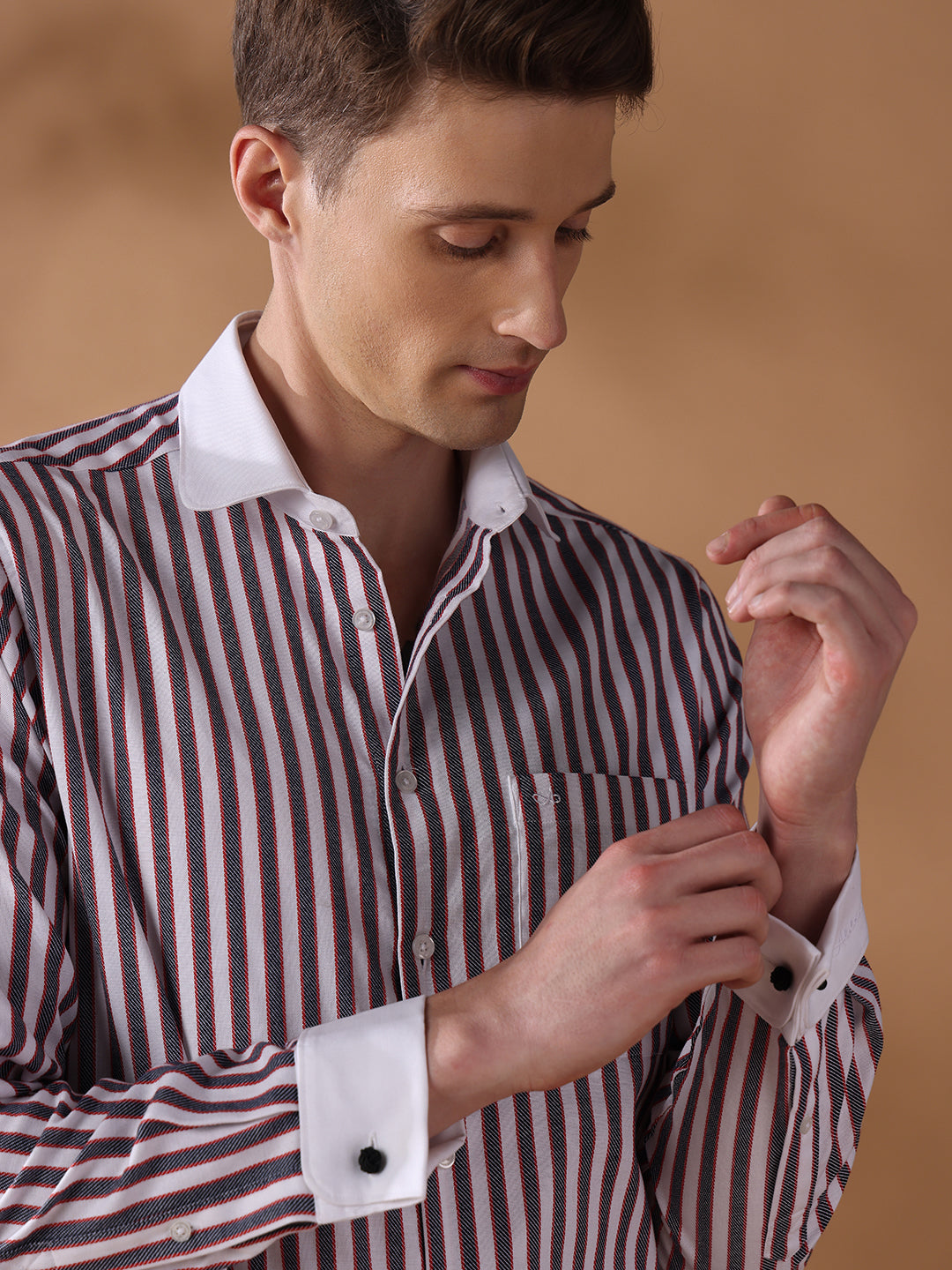 Grey Regular Fit Striped Formal Shirt for Men (DRILO)
