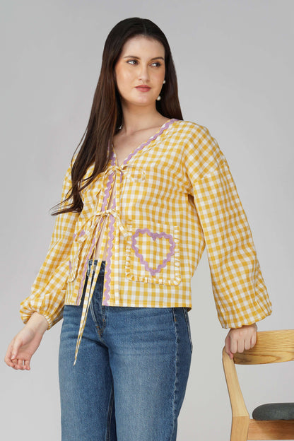Heart Applique Shirt Top Yellow