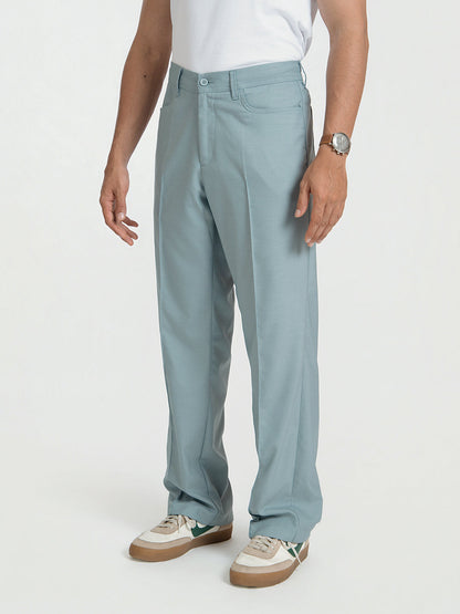 Korean Teal Relaxed Fit Pintuck Pants