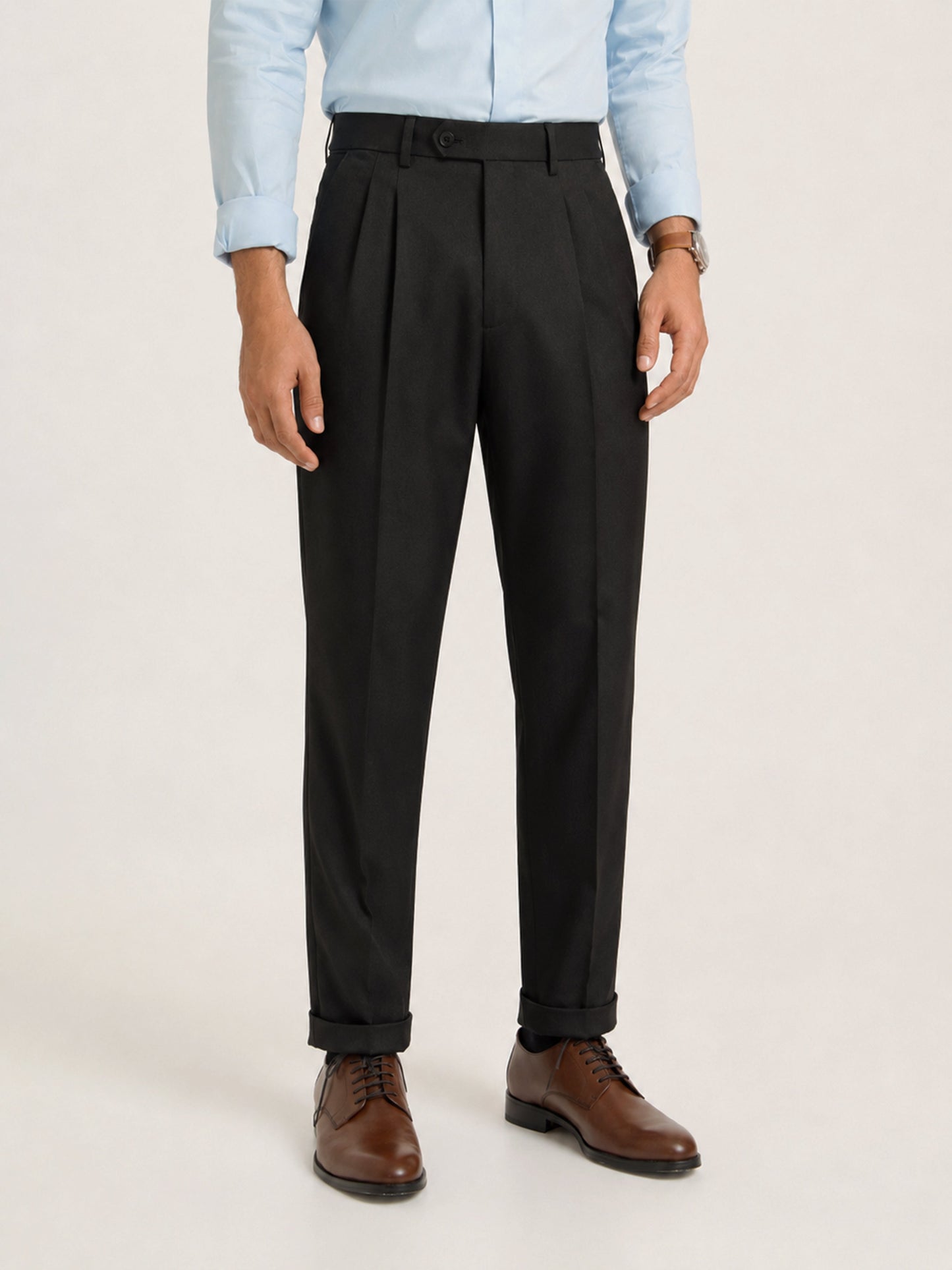 Japanese Black Straight Fit Pleated Formal Trousers
