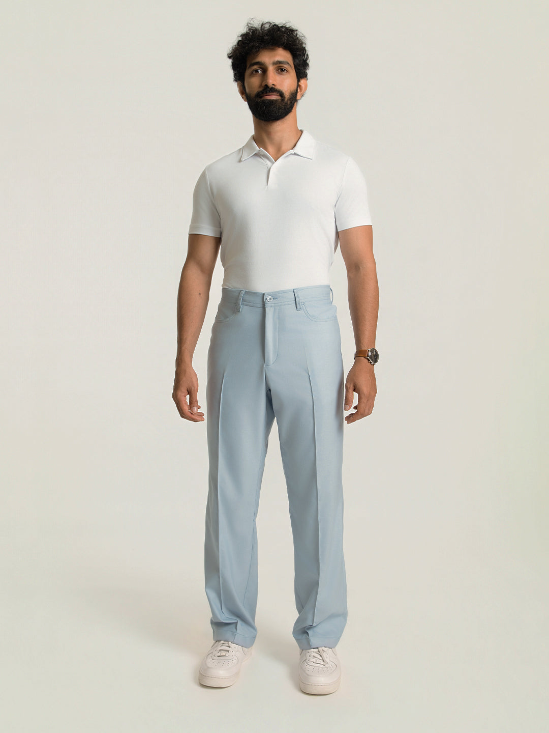 Korean Sky Blue Relaxed Fit Pintuck Pants