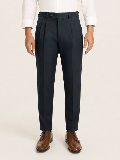 Japanese Navy Straight Fit Pleated Formal Trousers