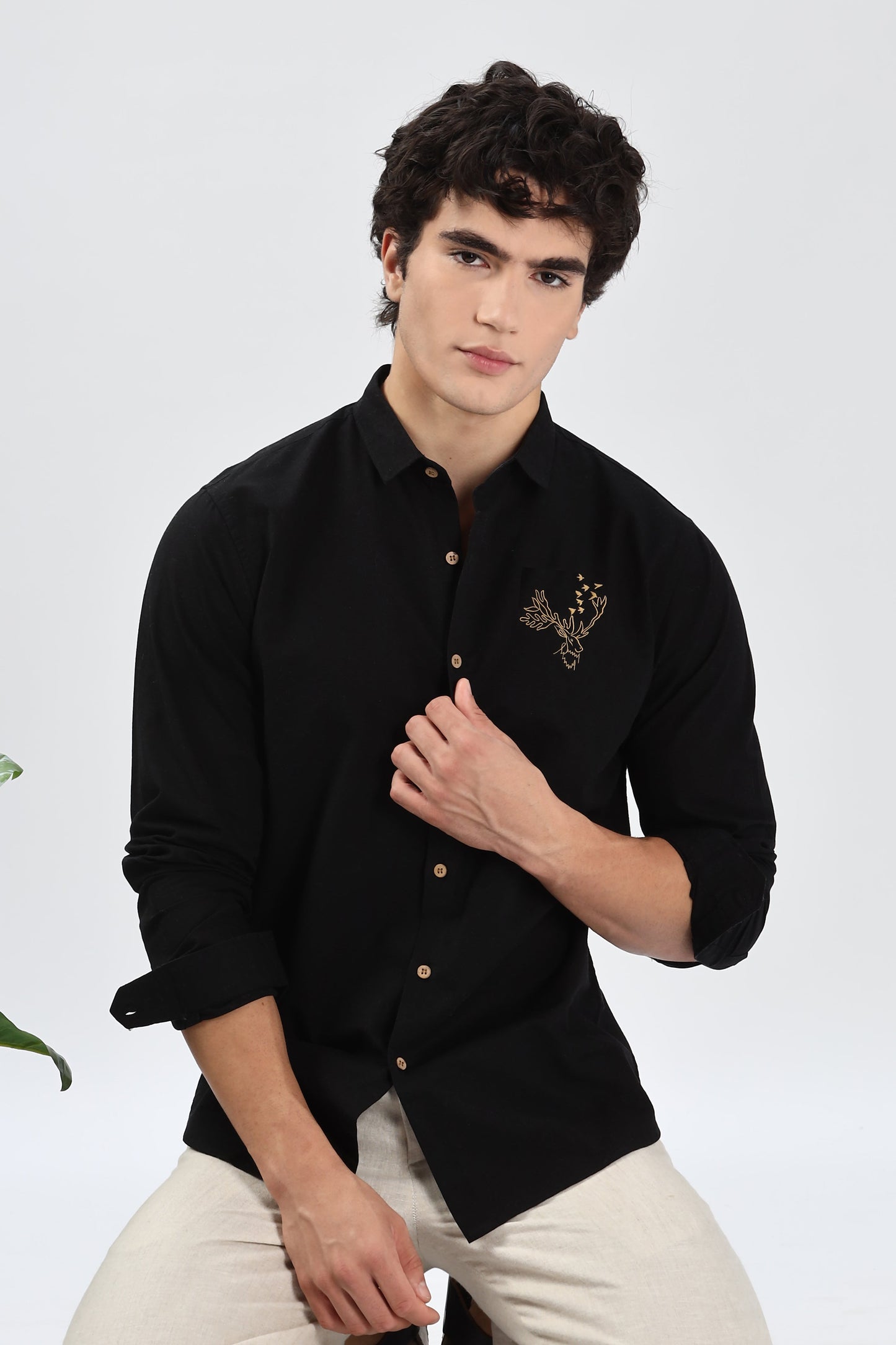Arctic Reindeer Black Embroidery Shirt | Hamptons at Broadway