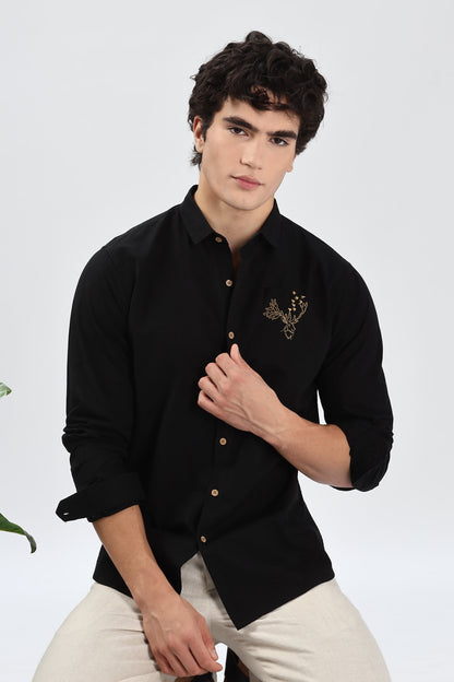 Arctic Reindeer Black Embroidery Shirt | Hamptons at Broadway