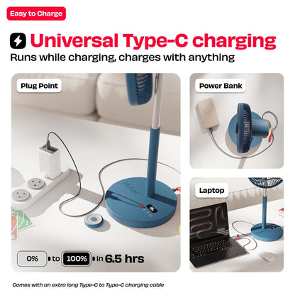 Rechargeable Table Fan with ProLift™ Adjustable Stem and Mood Light | LĪT PRO