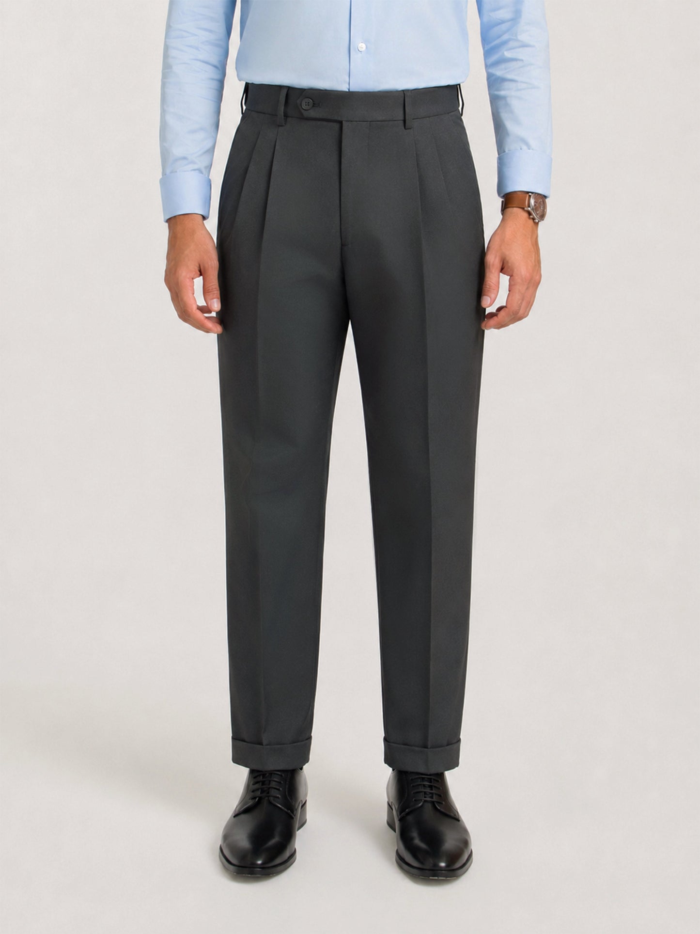 Japanese Grey Straight Fit Pleated Formal Trousers