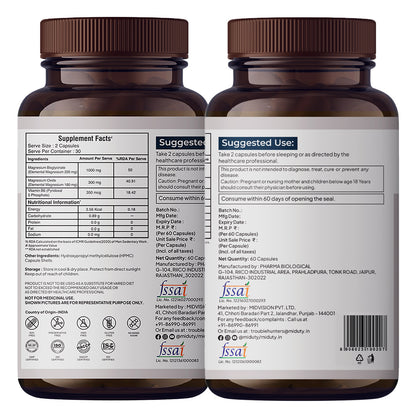 Miduty Chelated Magnesium Bisglycinate (Glycinate) | 1000mg Supplement For Sleep, Stress, Muscle Recovery & Cramps | 400mg Elemental Magnesium | High Absorption with Vitamin B6 | 60 Veg Capsules