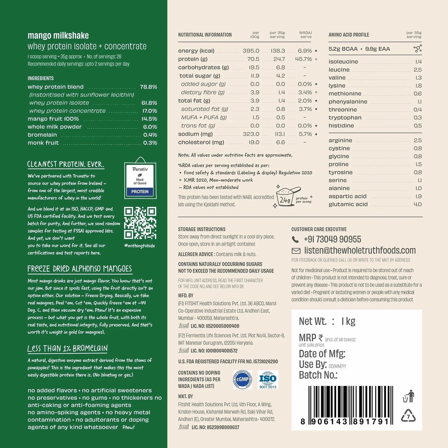 The Whole Truth 24g Whey Protein Isolate + Concentrate - 1kg | The Whole Truth Foods at Broadway