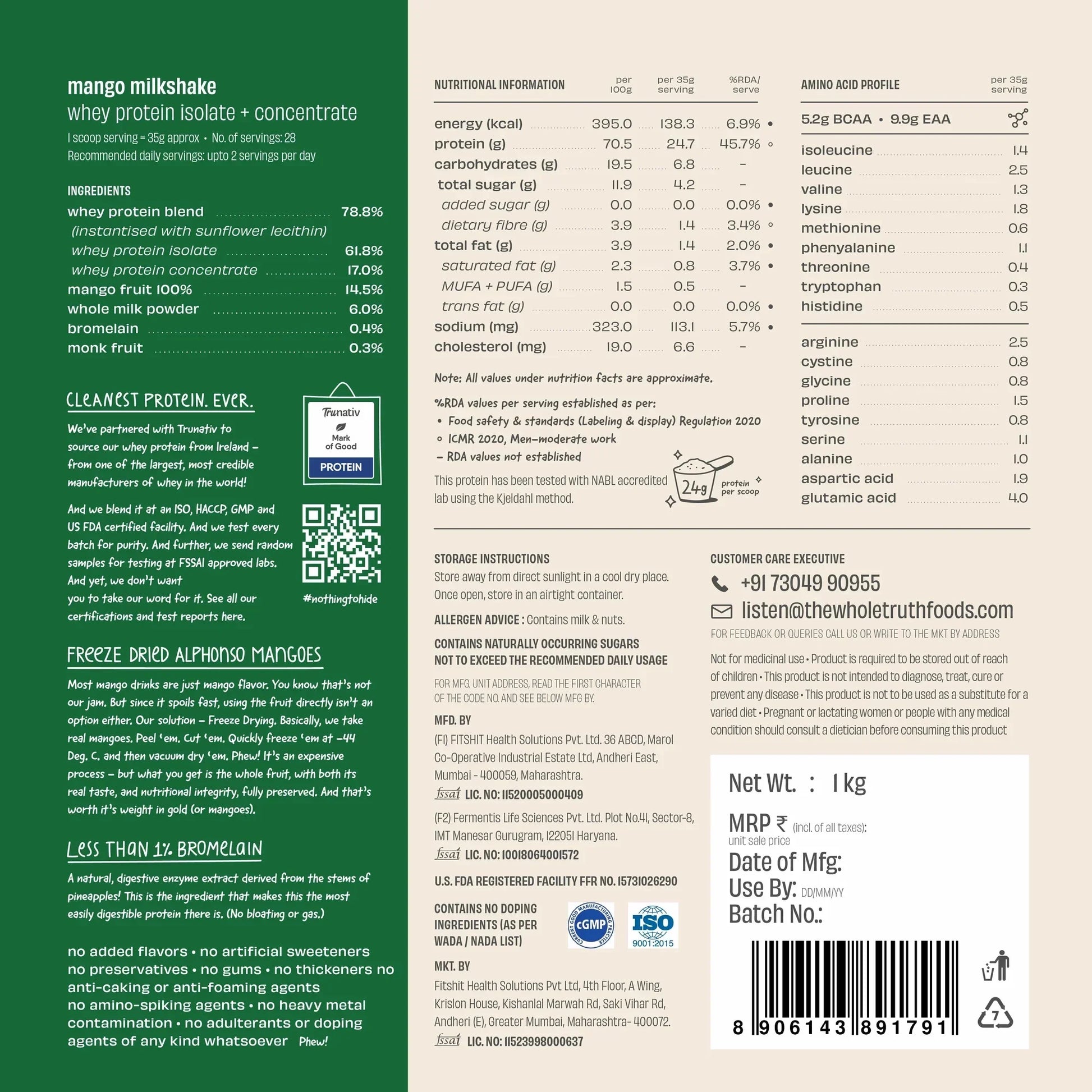 The Whole Truth 24g Whey Protein Isolate + Concentrate - 1kg | The Whole Truth Foods at Broadway