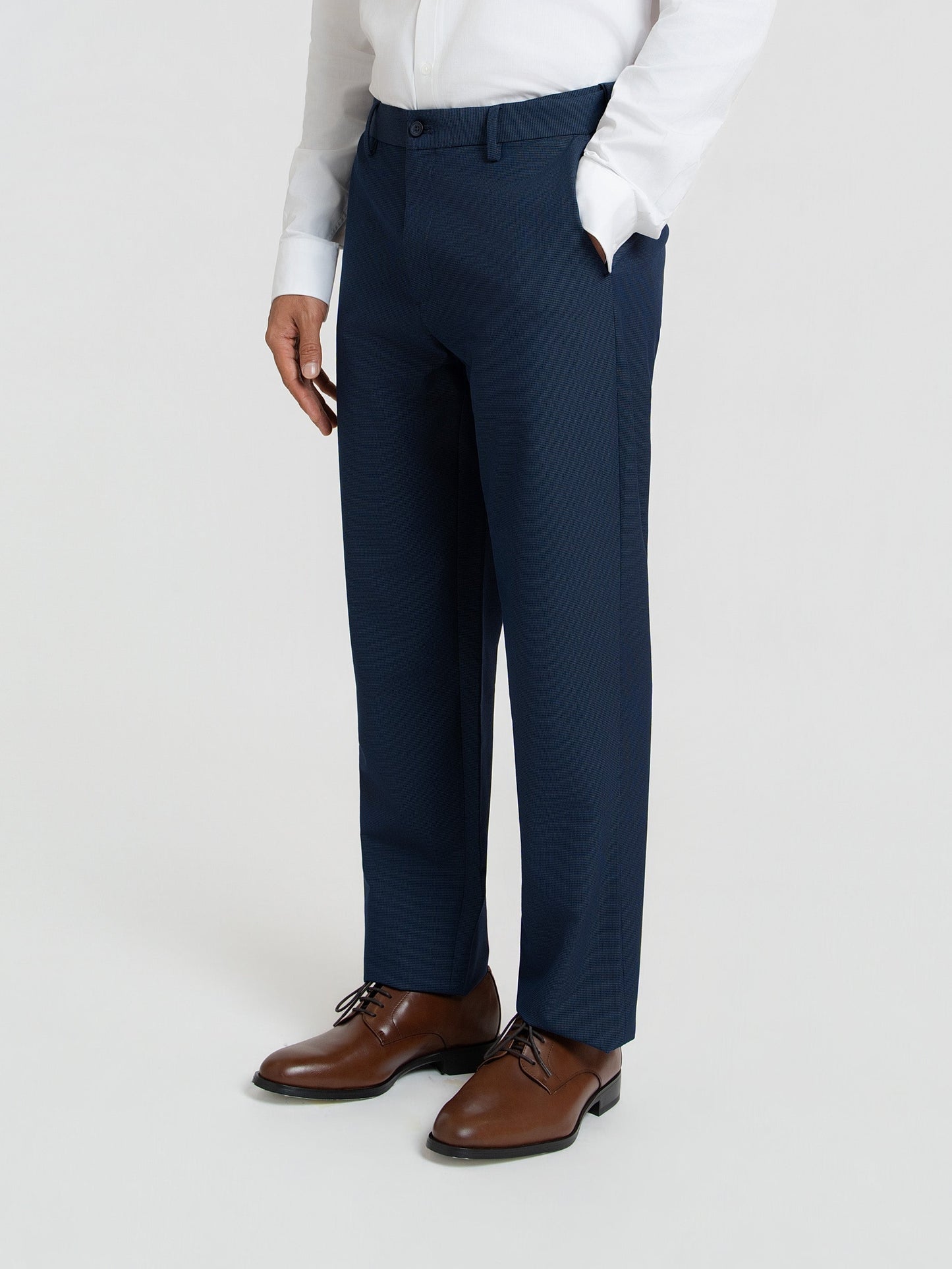 Trench Blue Micro Checks Relaxed Fit Formal Trousers