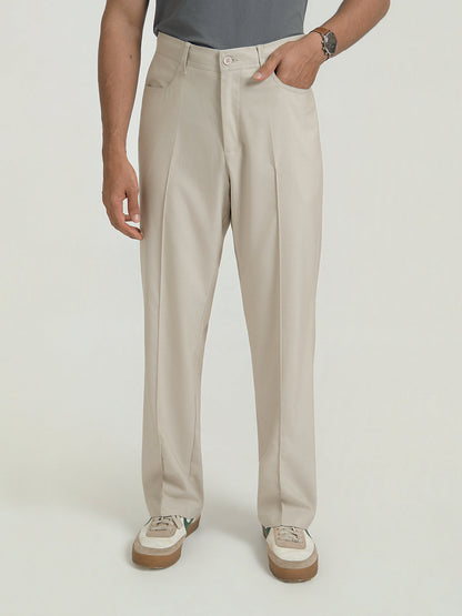 Korean Cream Relaxed Fit Pintuck Pants