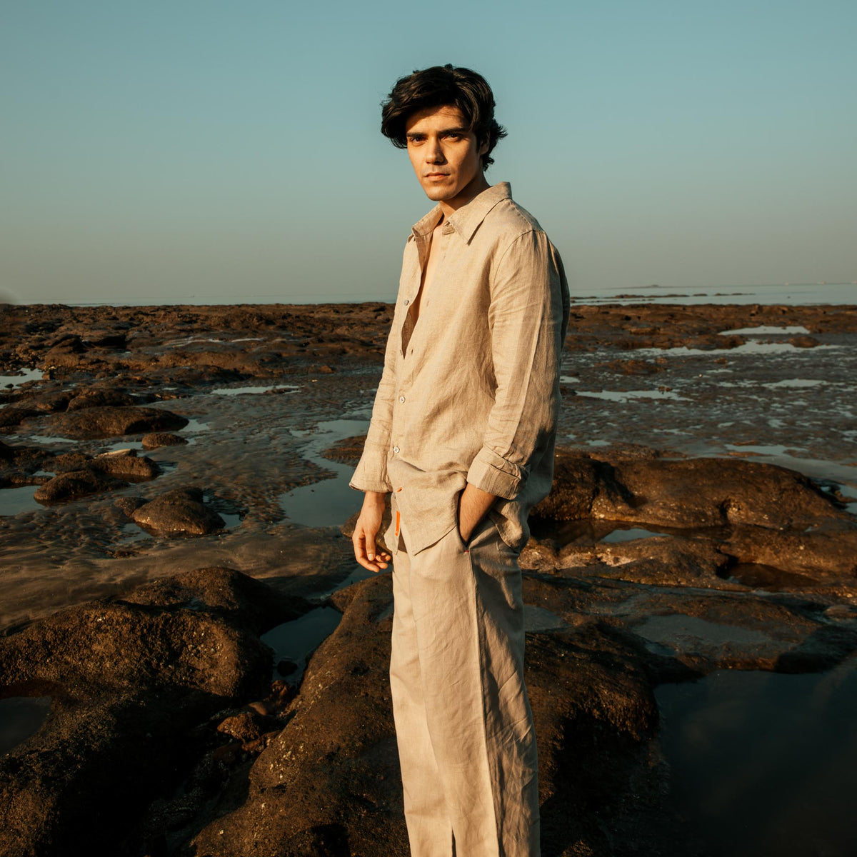 Men's Linen Classic Collar Shirt - Natural
