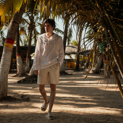 Men's Linen Blend Shorts - Beige