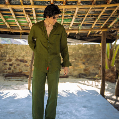 Men's Linen Blend Drawstring Pants - Olive