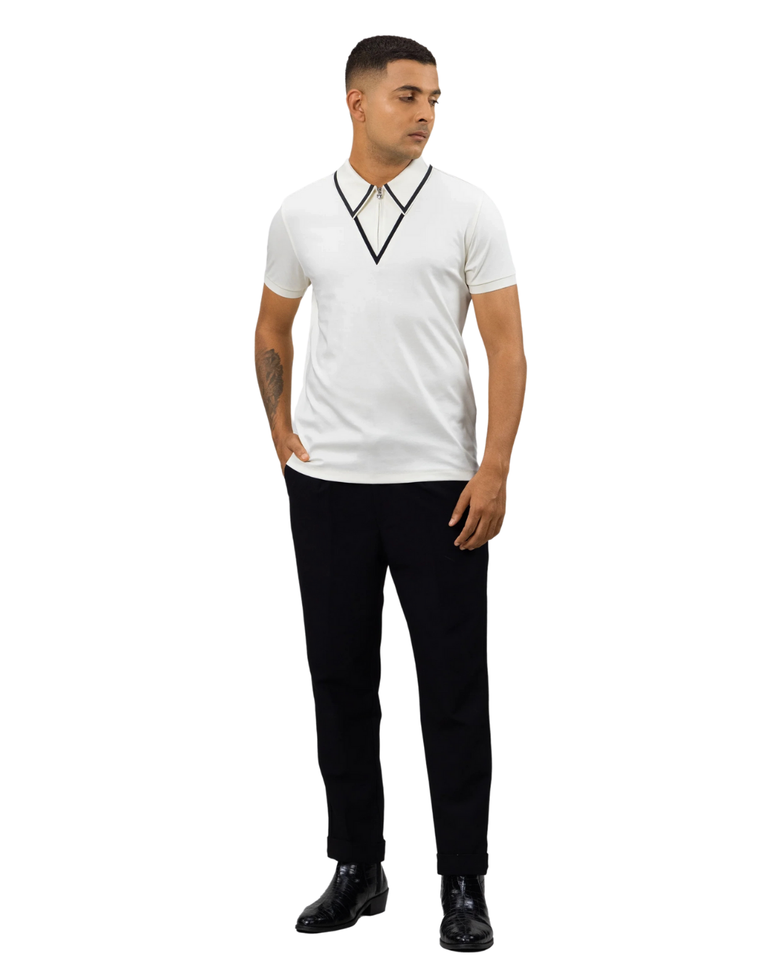 Spear Point Collar Zipper Poloshirt