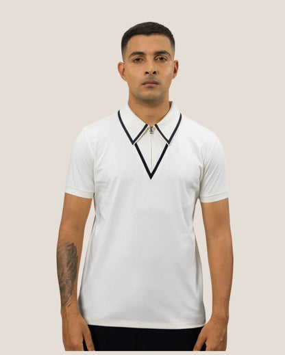 Spear Point Collar Zipper Poloshirt