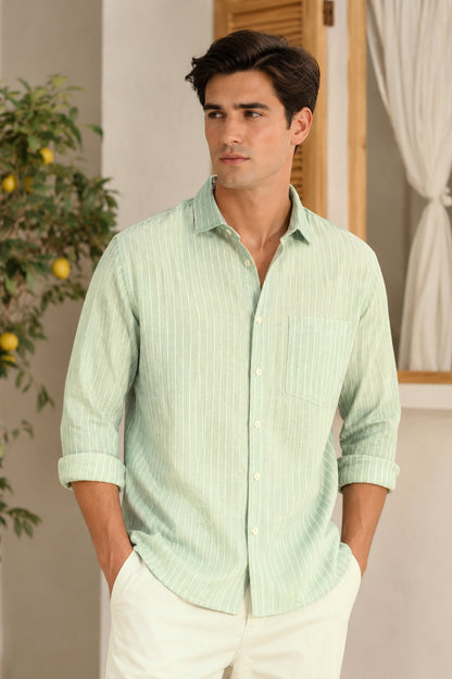 Airy Stripe Linen Cotton Blend Shirt