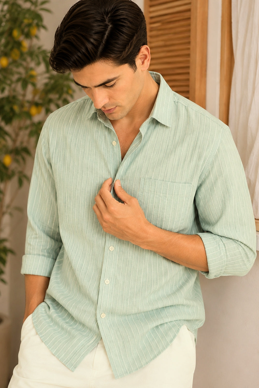 Airy Stripe Linen Cotton Blend Shirt