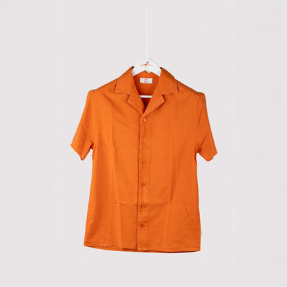 Unisex Half Sleeves Notch Collar Shirt- Pumpkin