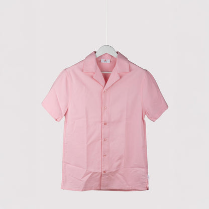 Unisex Half Sleeves Notch Collar Shirt- Powder Pink