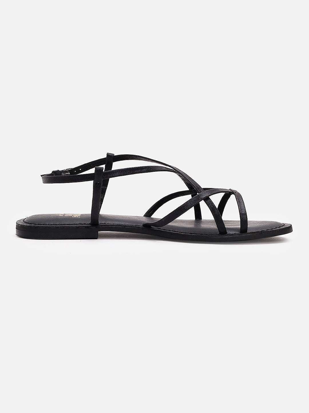 Tao Paris Women Oro Black Ankle Strap Flat Sandals