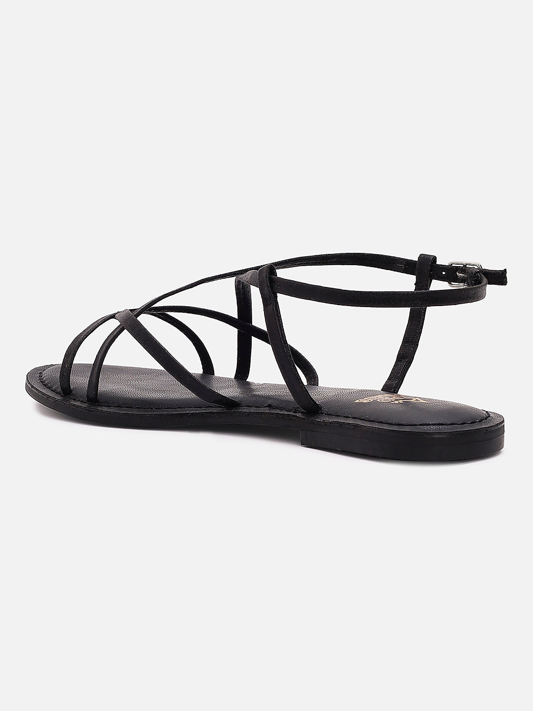 Tao Paris Women Oro Black Ankle Strap Flat Sandals