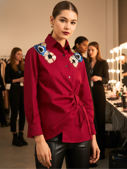 Pure Cotton Tie-Up Sequinned Shirt