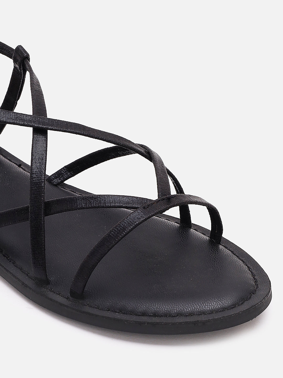 Tao Paris Women Oro Black Ankle Strap Flat Sandals
