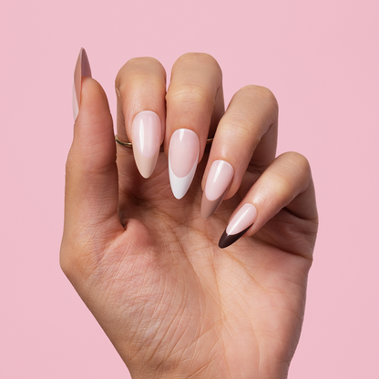 Shades of Brown, Abstract with Nail Glue + Nail Glue Sticker | Long, Almond Press On Nails