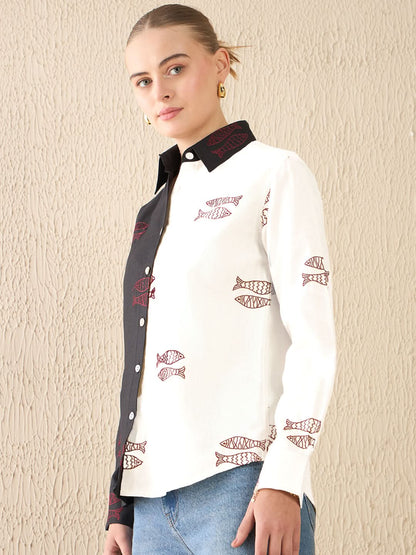All Over Embroidered Linen Shirt