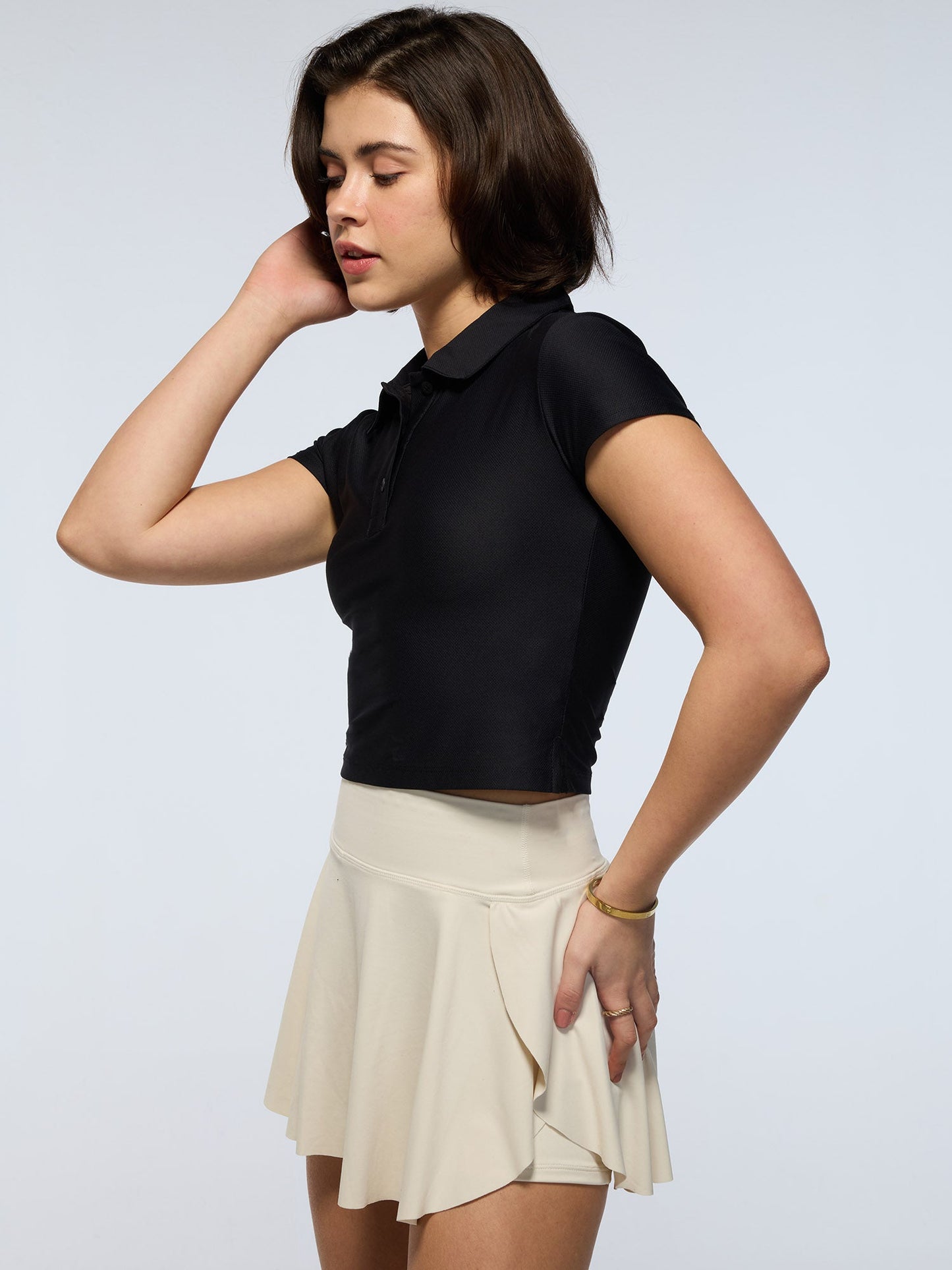 Black Techpique Cropped Polo