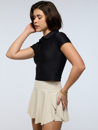 Black Techpique Cropped Polo