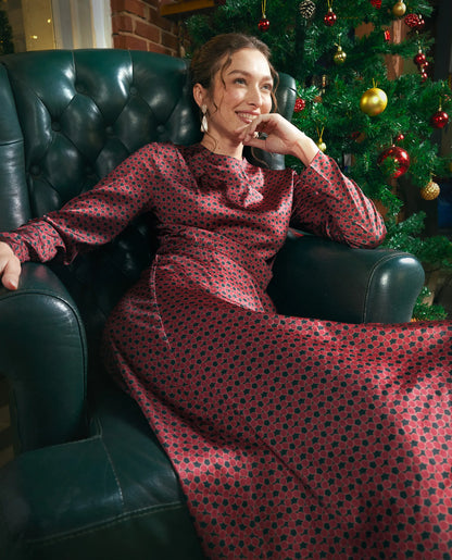 Rareism Women's Jenlio Dark Green Polyester High Neck Fitted Geometric Print Midi Dress | RAREISM at Broadway