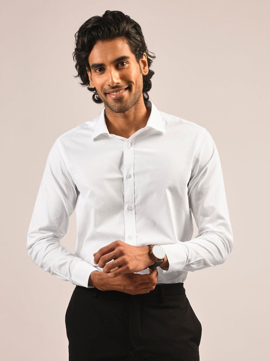 Solid White Cotton Full Sleeve Shirt | Kingdom Of White at Broadway