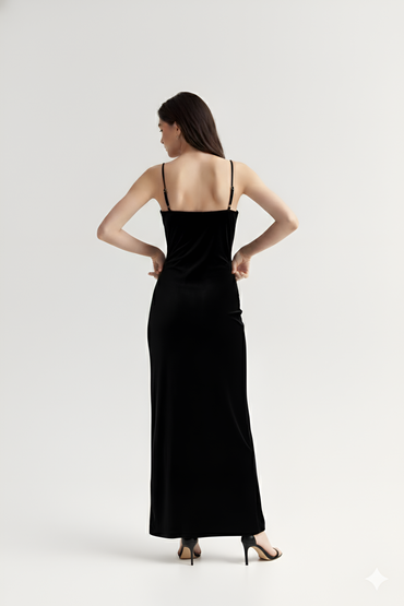 Black Velvet Cowl Neck Dress